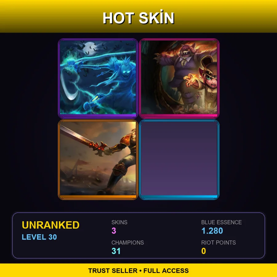 EUW | Lv30 | Unranked | 3 Skin | 31 Champ — LoL account