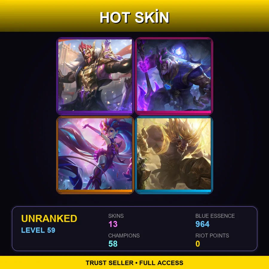 LAS | Lv59 | Unranked | 13 Skin | 58 Champ — Three Honors Akshan