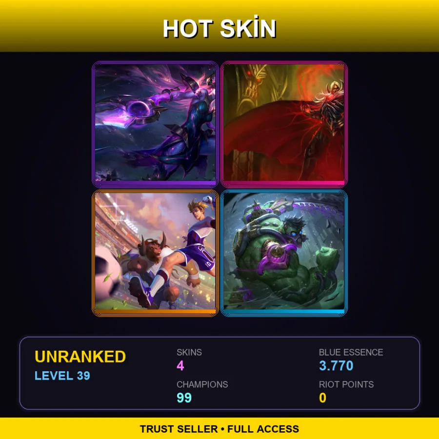 TR | Dark Cosmic Diana | Blood Lord Vladimir | Striker Ezreal | Toxic Dr. Mundo | 4 Skin | 99 Champ | Lv39