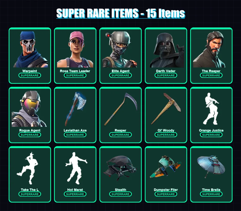 [PC/PSN] | Warpaint | Rose Team Leader | Elite Agent | Darth Vader | The Reaper | 167 skin | 186 pickaxe | 165 emote | 152 glider | Lv2707