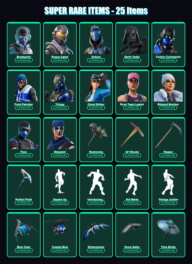 [PS4/PS5/XBOX/PC] | Breakpoint | Rogue Agent | Sultura | Darth Vader | Carbon Commando | 252 skin | 224 pickaxe | 199 emote | 182 glider | Lv2678