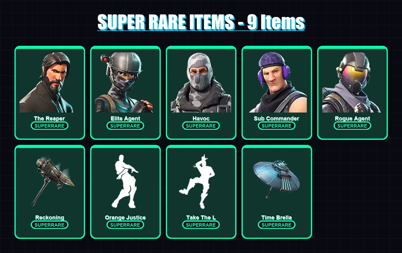[PC/XBOX/PSN] | The Reaper | Elite Agent | Havoc | Sub Commander | Rogue Agent | 51 skin | 38 pickaxe | 40 emote | 44 glider | Lv699