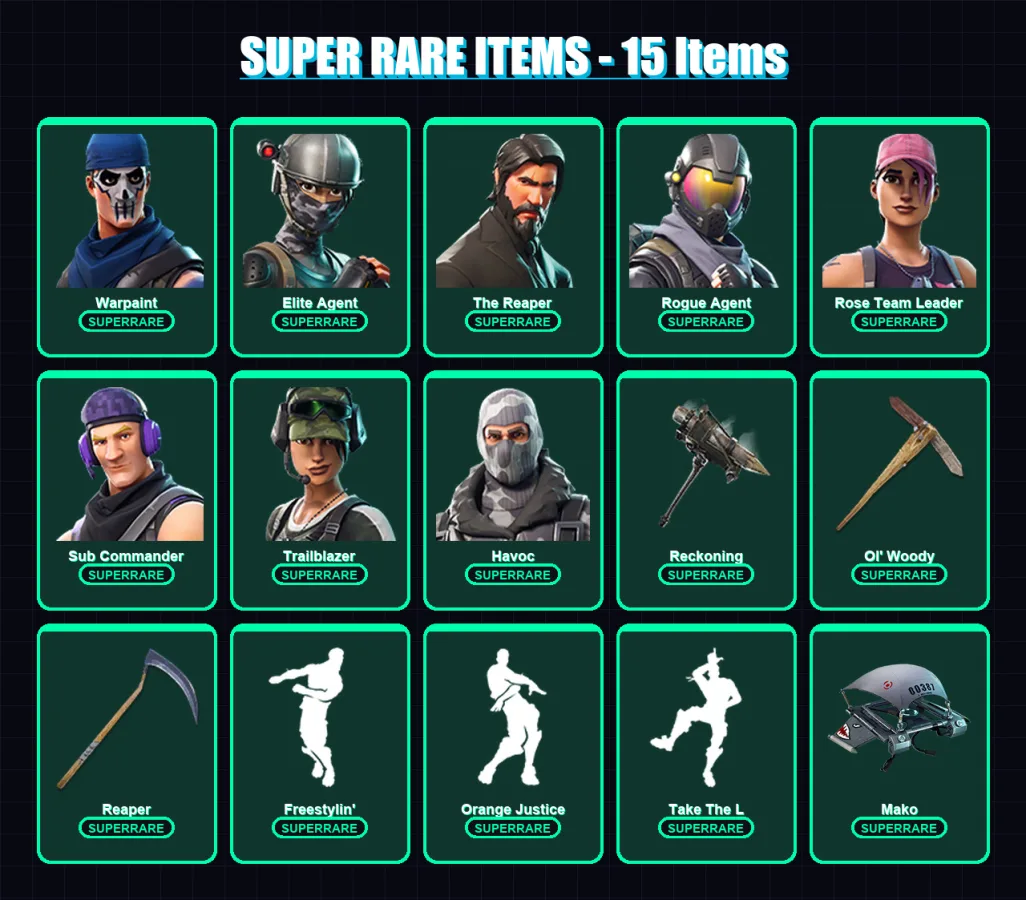 [PC/PSN] | Warpaint | Elite Agent | The Reaper | Rogue Agent | OG Skull Trooper | 42 skin | 22 pickaxe | 27 emote | 32 glider | Lv400