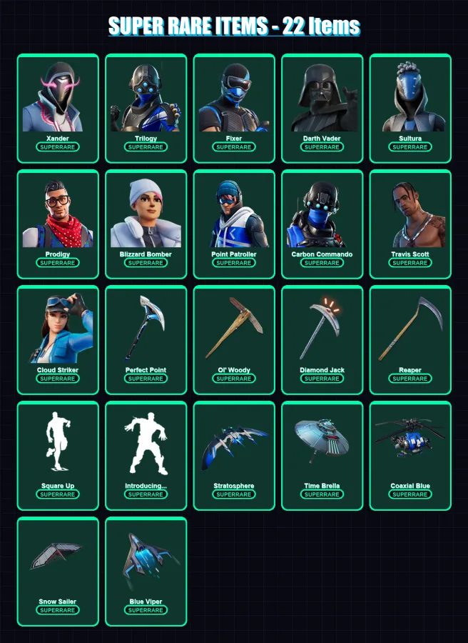 [PS4/PS5/XBOX/PC] | Xander | Trilogy | Fixer | Darth Vader | Sultura | 122 skin | 133 pickaxe | 155 emote | 127 glider | Lv2117