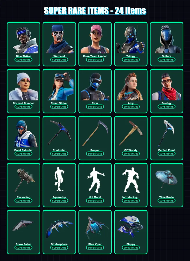 [PS4/PS5/XBOX/PC] | Blue Striker | Warpaint | Rose Team Leader | Trilogy | Sultura | 148 skin | 134 pickaxe | 181 emote | 131 glider | Lv1567