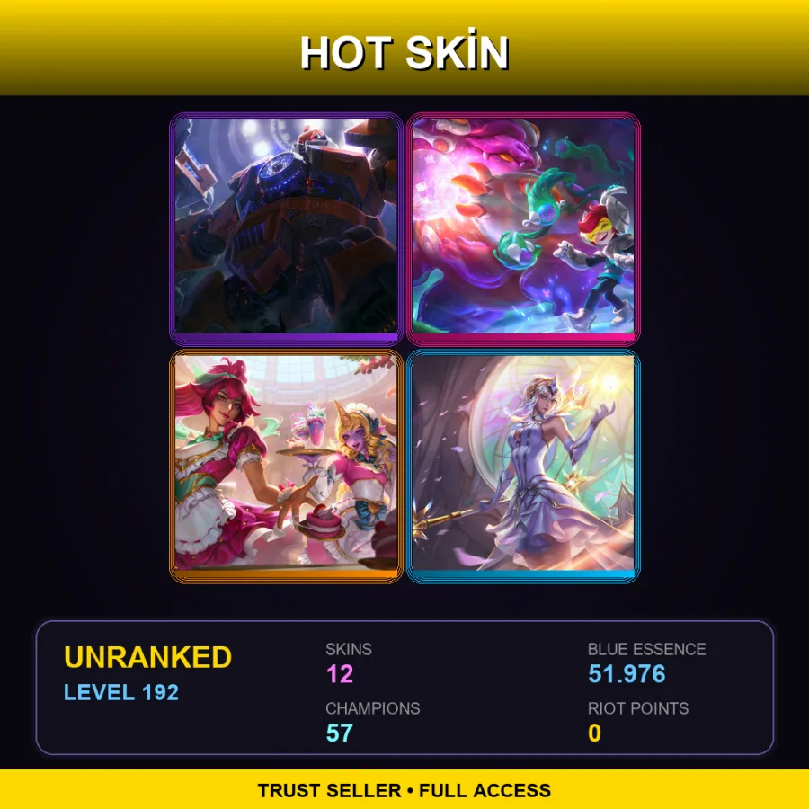 LAS | Lv192 | Unranked | 12 Skin | 57 Champ — LoL account