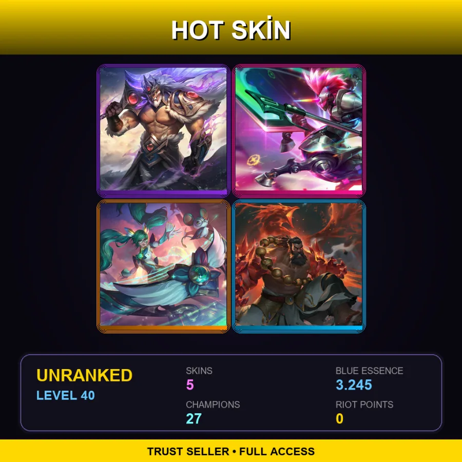 OCE | Lv40 | Unranked | 5 Skin | 27 Champ — LoL account