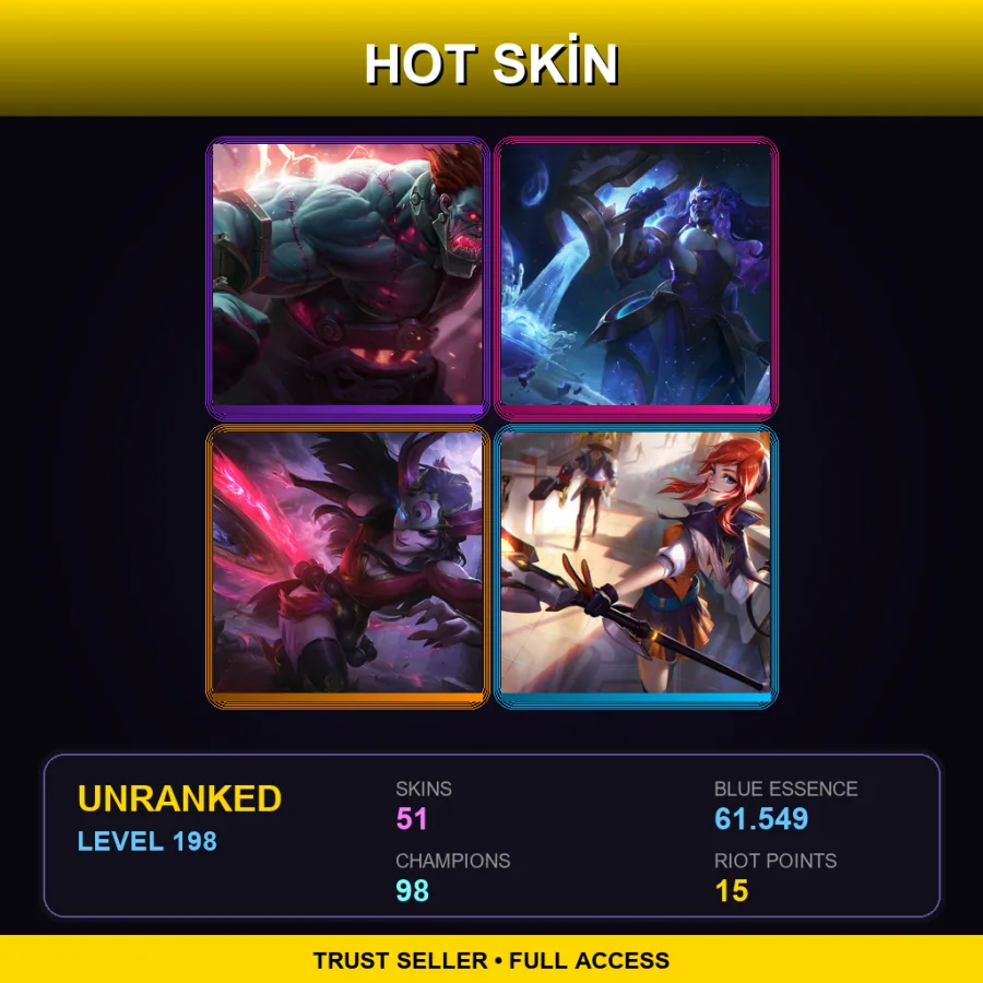 LAS | Lv198 | Unranked | 51 Skin | 98 Champ — LoL account