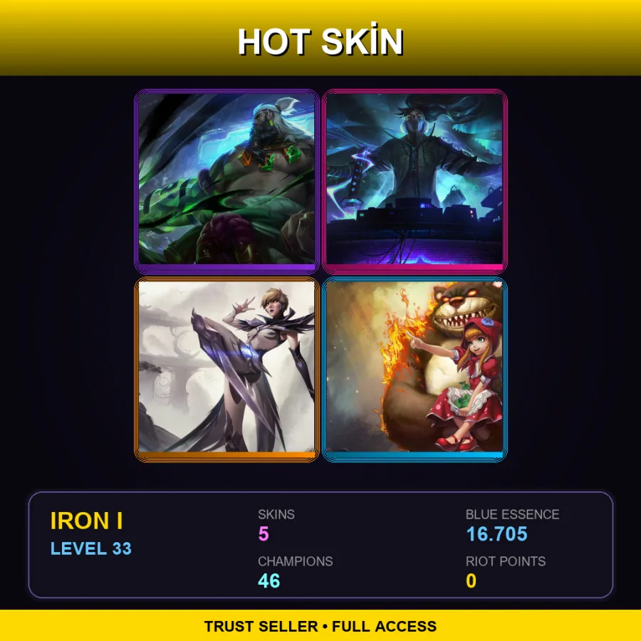 EUW | Lv33 | Iron I | 5 Skin | 46 Champ