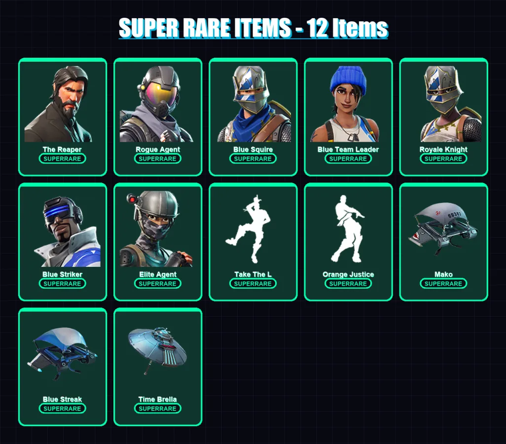 [PS4/PS5/XBOX/PC] | The Reaper | Rogue Agent | Blue Squire | Blue Team Leader | Royale Knight | 23 skin | 22 pickaxe | 36 emote | 29 glider | Lv671