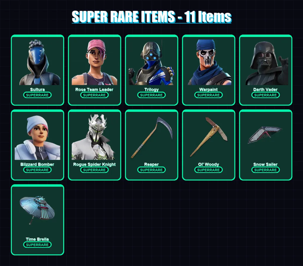 [PS4/PS5/PC] | Sultura | Rose Team Leader | Trilogy | Warpaint | Darth Vader | 330 skin | 342 pickaxe | 267 emote | 226 glider | Lv3575