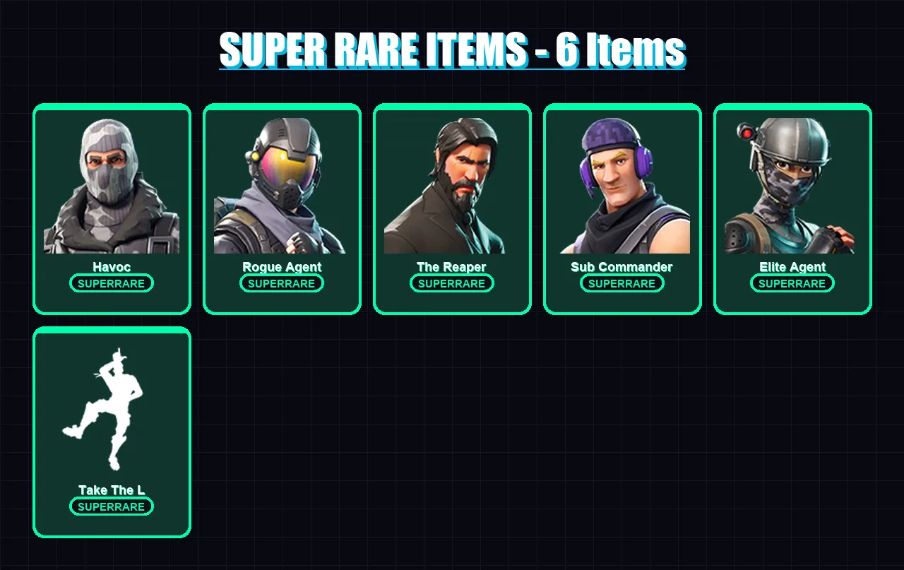 [PC/XBOX/PSN] | Havoc | Rogue Agent | The Reaper | Sub Commander | Elite Agent | 9 skin | 7 pickaxe | 16 emote | 12 glider | Lv233