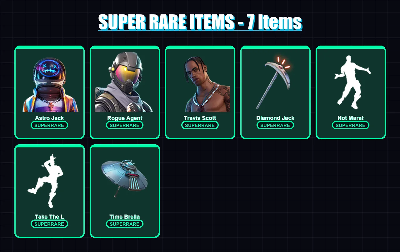 [PC/PSN] | Astro Jack | Rogue Agent | Travis Scott | Fusion | Carbide | 38 skin | 89 pickaxe | 69 emote | 78 glider | Lv1581