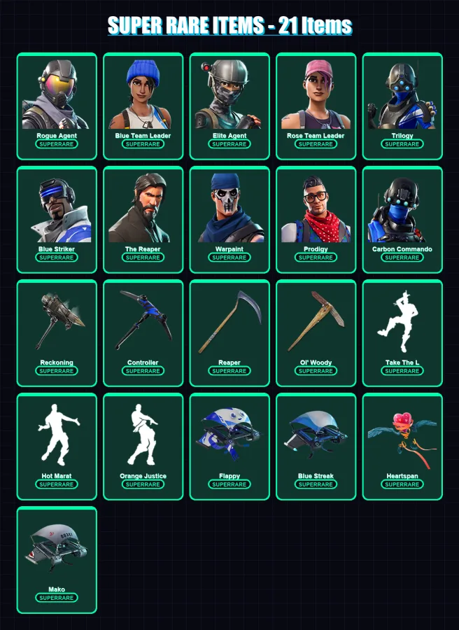 [PS4/PS5/XBOX/PC] | Rogue Agent | Blue Team Leader | Elite Agent | Rose Team Leader | Trilogy | 118 skin | 106 pickaxe | 90 emote | 94 glider | Lv11
