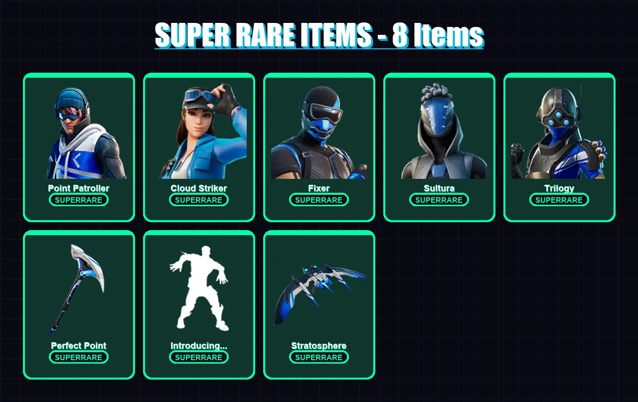 [PS4/PS5/XBOX/PC] | Point Patroller | Cloud Striker | Fixer | Sultura | Trilogy | 13 skin | 42 pickaxe | 34 emote | 36 glider | Lv646 — Fortnite account