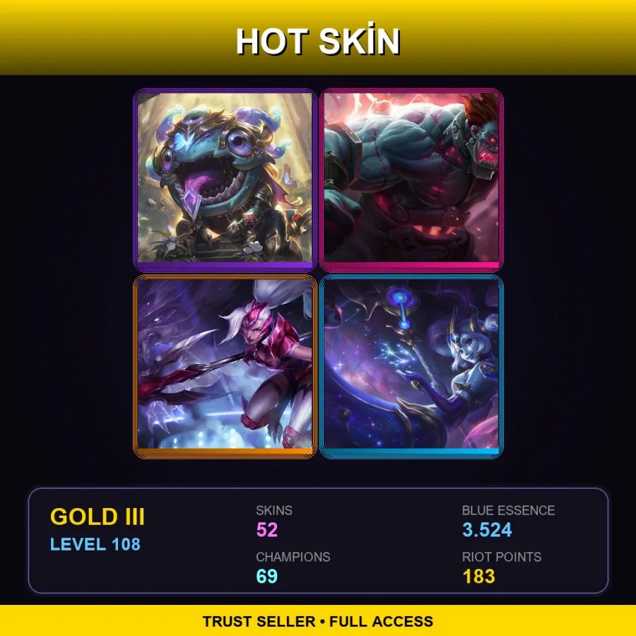 OCE | Lv108 | Gold III | 52 Skin | 69 Champ — LoL account