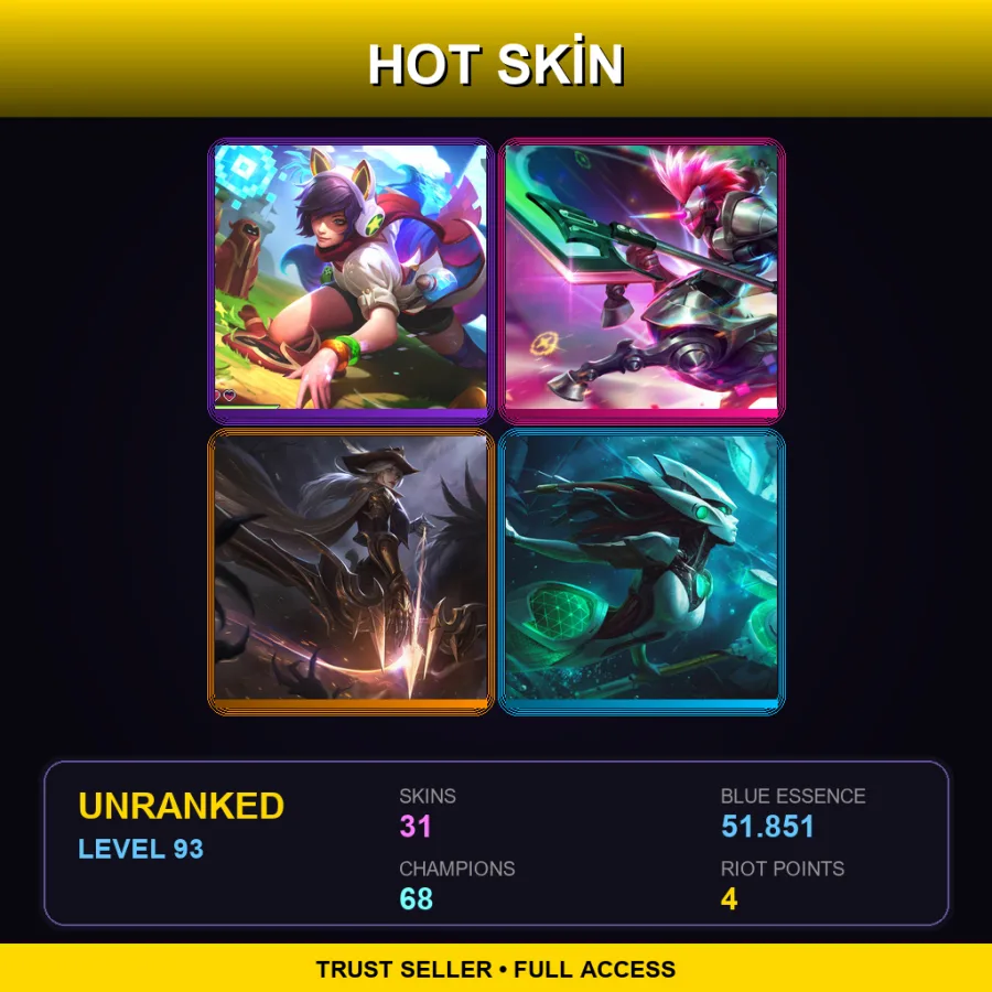 EUW | Lv93 | Unranked | 31 Skin | 68 Champ — LoL account