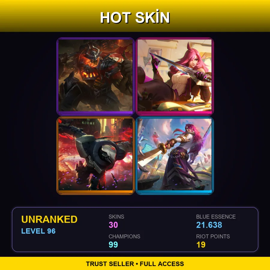 VN | Lv96 | Unranked | 30 Skin | 99 Champ — LoL account