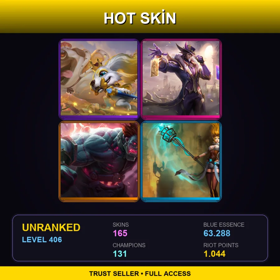 EUW | Lv406 | Unranked | 165 Skin | 131 Champ