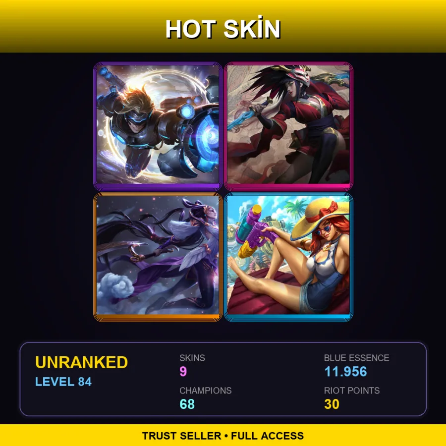 EUW | Lv84 | Unranked | 9 Skin | 68 Champ — LoL account