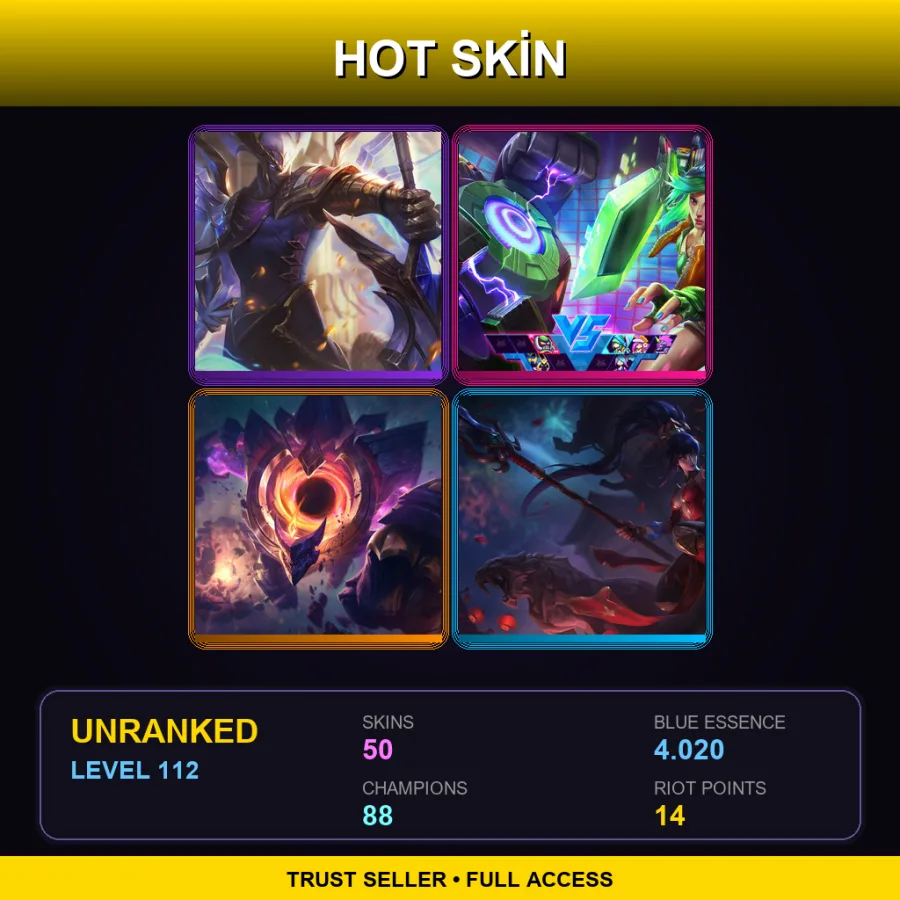 VN | Lv112 | Unranked | 50 Skin | 88 Champ — LoL account