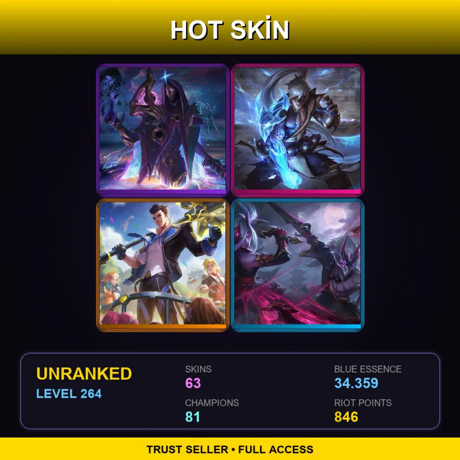 LAS | Lv264 | Unranked | 63 Skin | 81 Champ — LoL account