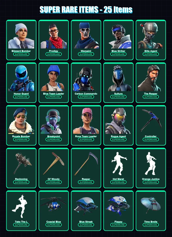 [PS4/PS5/XBOX/PC] | Blizzard Bomber | Prodigy | Warpaint | Blue Striker | Elite Agent | 144 skin | 129 pickaxe | 104 emote | 113 glider | Lv1293