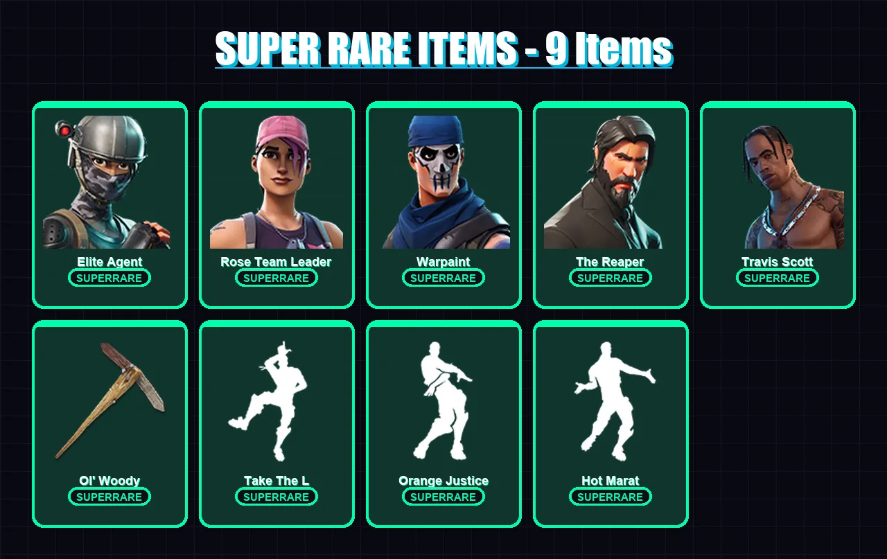 [PC/PSN] | Elite Agent | Rose Team Leader | Warpaint | The Reaper | Travis Scott | 125 skin | 110 pickaxe | 108 emote | 109 glider | Lv1296