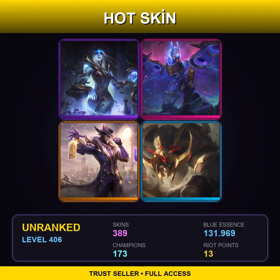 VN | Lv406 | Unranked | 389 Skin | 173 Champ