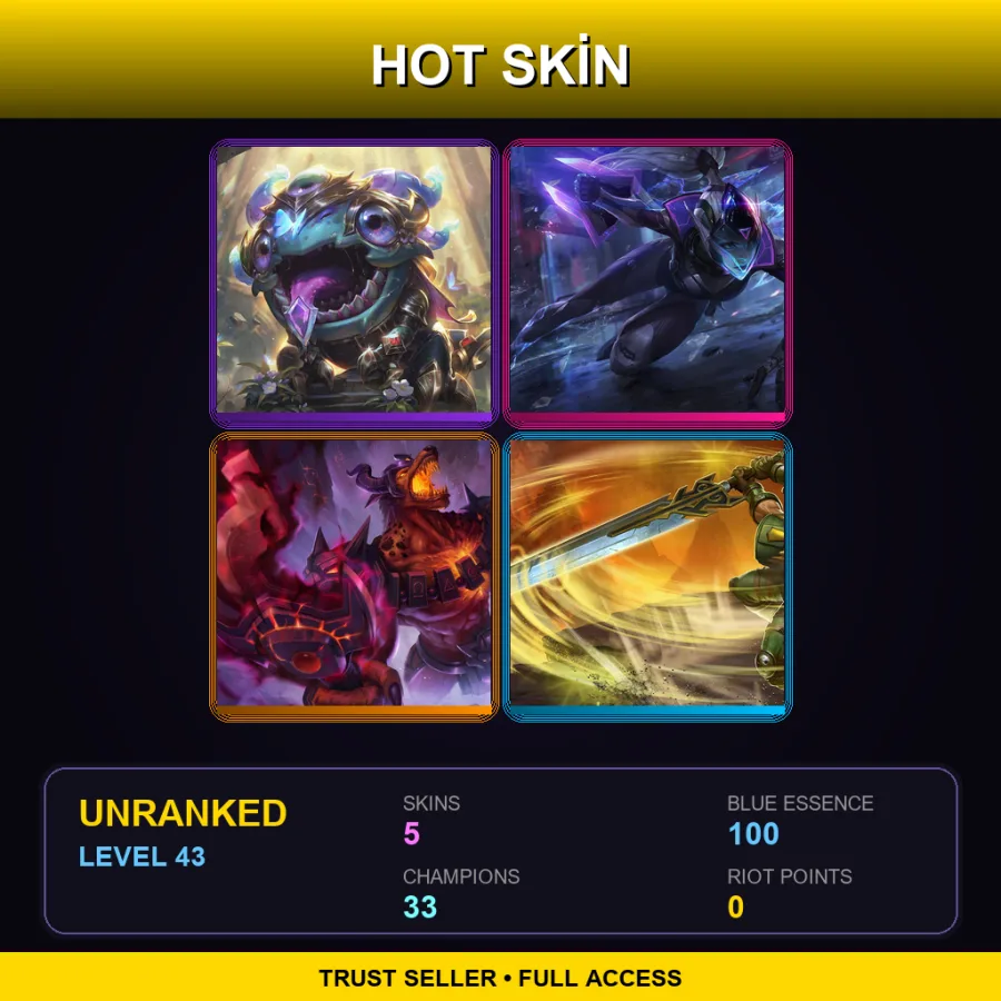 EUNE | Lv43 | Unranked | 5 Skin | 33 Champ — LoL account