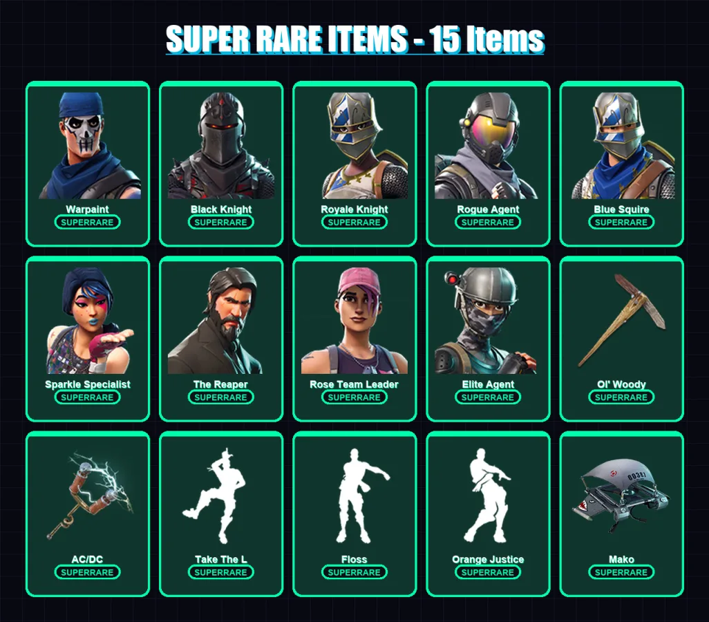 [PC/XBOX/PSN] | Warpaint | Black Knight | Royale Knight | Rogue Agent | Blue Squire | 36 skin | 47 pickaxe | 40 emote | 49 glider | Lv820