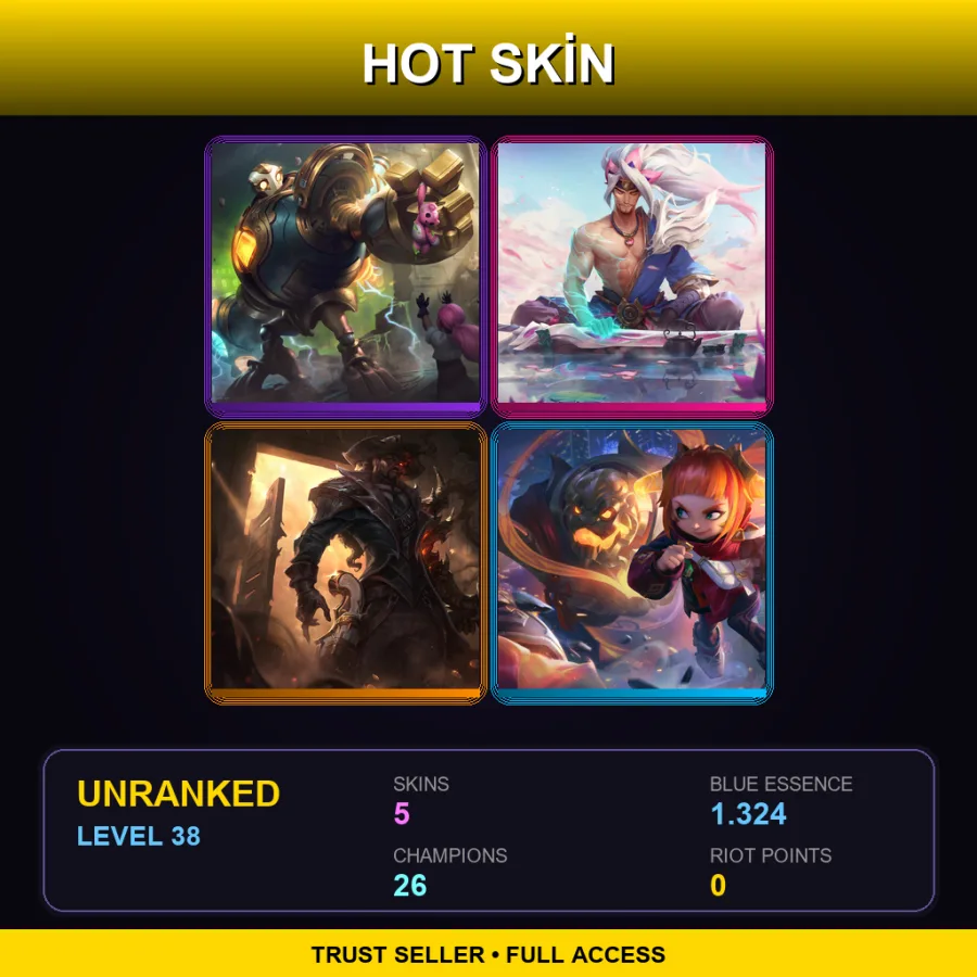 EUW | Lv38 | Unranked | 5 Skin | 26 Champ