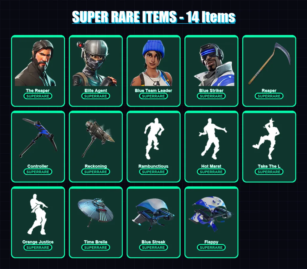 [PC/XBOX] | The Reaper | Elite Agent | Blue Team Leader | Blue Striker | Dire | 68 skin | 98 pickaxe | 86 emote | 83 glider | Lv1558