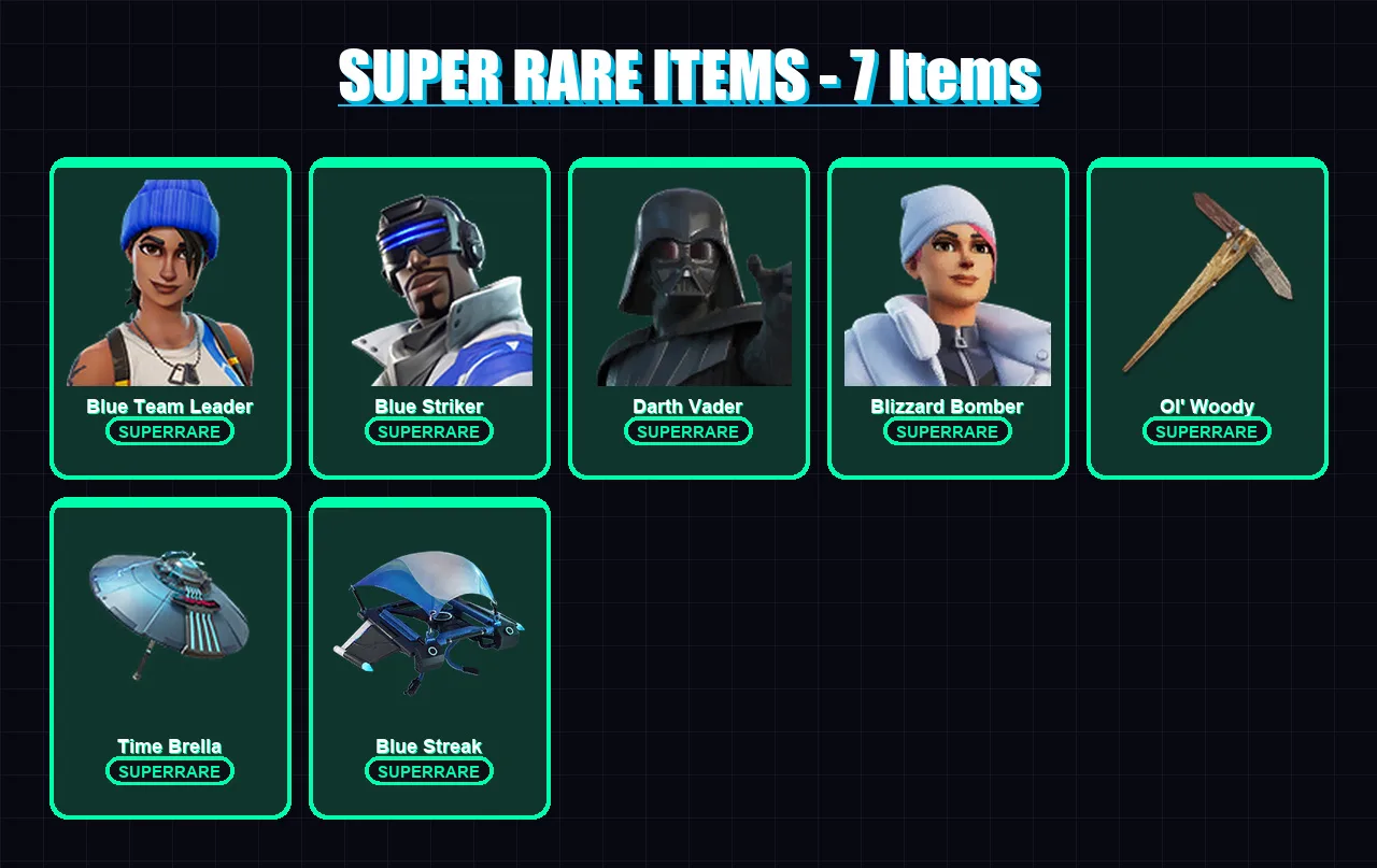 [PS4/PS5/XBOX/PC] | Blue Team Leader | Blue Striker | Darth Vader | Blizzard Bomber | Malik | 51 skin | 75 pickaxe | 38 emote | 55 glider | Lv698
