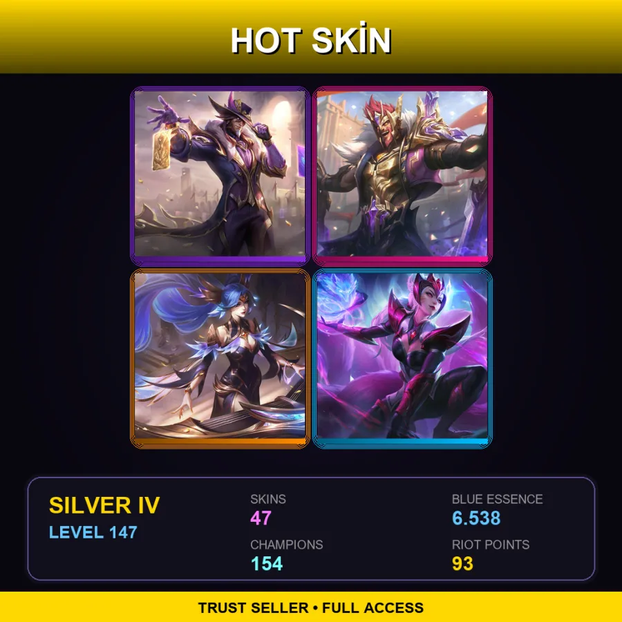 EUW | Victorious Twisted Fate | Victorious Draven | Victorious Sona | Challenger Ahri | 47 Skin | 154 Champ | Silver IV | Lv147