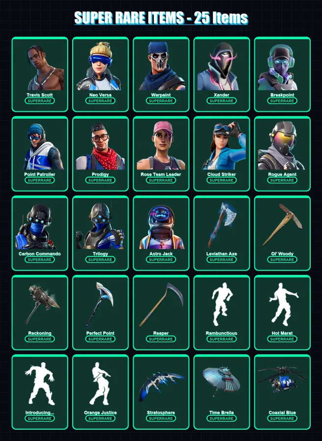 [PC/XBOX/PSN] | Travis Scott | Neo Versa | Warpaint | Xander | Breakpoint | 236 skin | 252 pickaxe | 236 emote | 179 glider | Lv2742