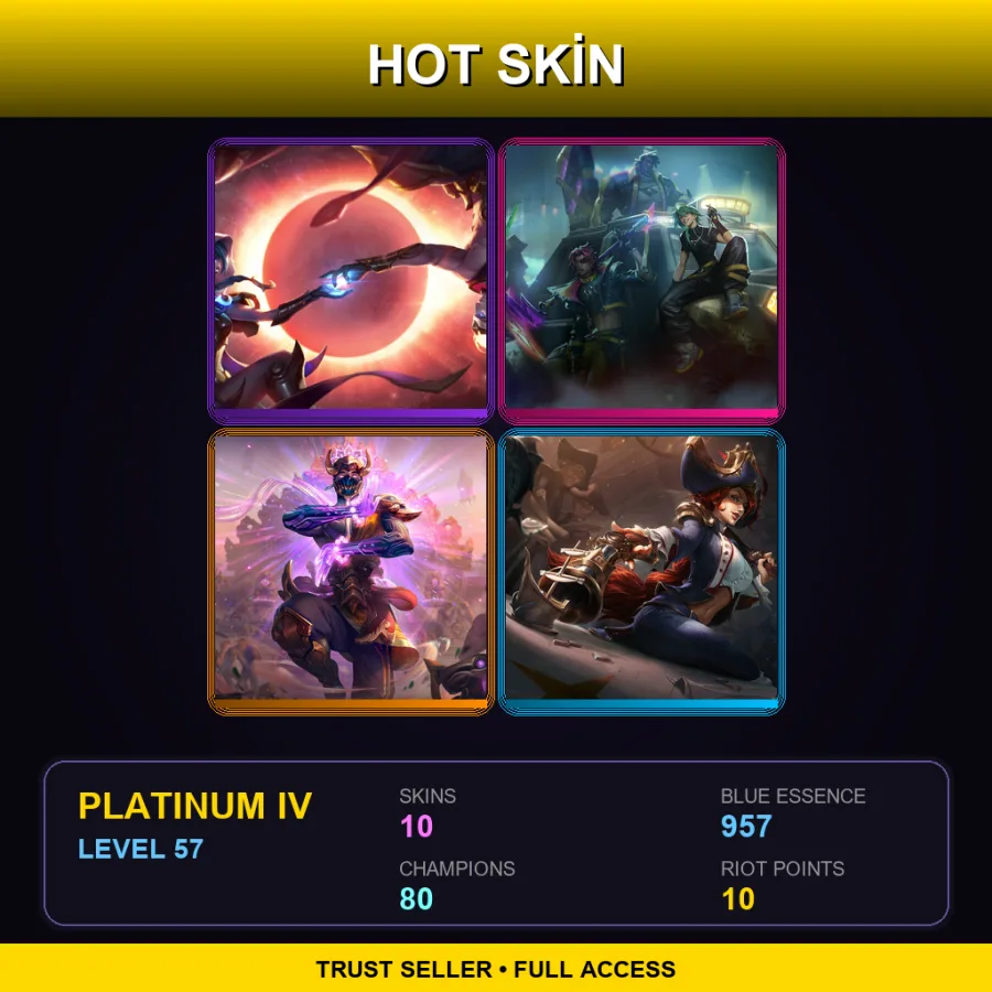 EUW | Lv57 | Platinum IV | 10 Skin | 80 Champ
