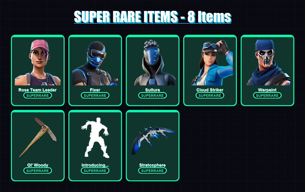 [PS4/PS5/XBOX/PC] | Rose Team Leader | Fixer | Sultura | Cloud Striker | Warpaint | 43 skin | 52 pickaxe | 54 emote | 50 glider | Lv631