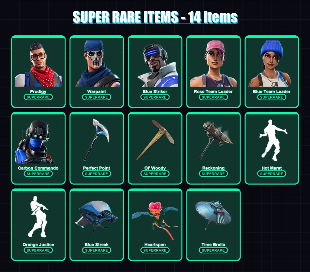 [PS4/PS5/XBOX/PC] | Prodigy | Warpaint | Blue Striker | Rose Team Leader | Blue Team Leader | 269 skin | 290 pickaxe | 224 emote | 199 glider | Lv21