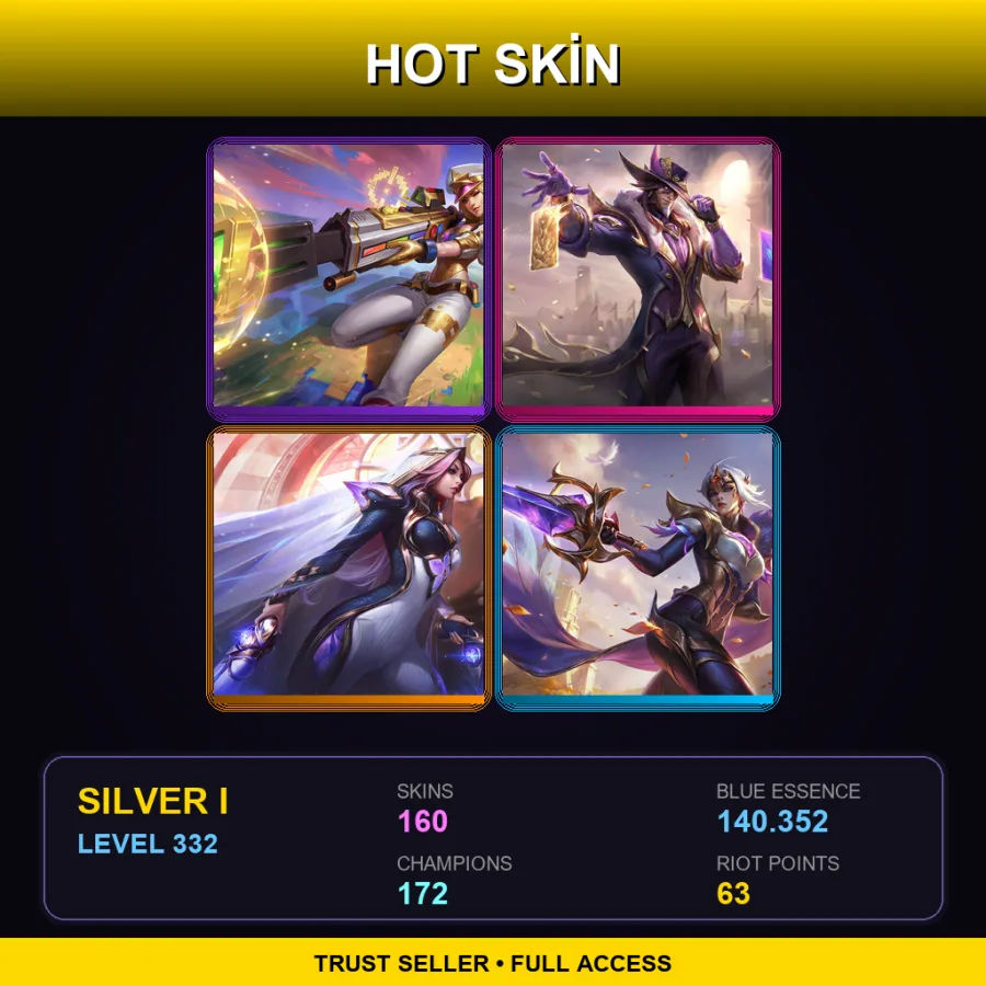 EUW | Lv332 | Silver I | 160 Skin | 172 Champ — LoL account