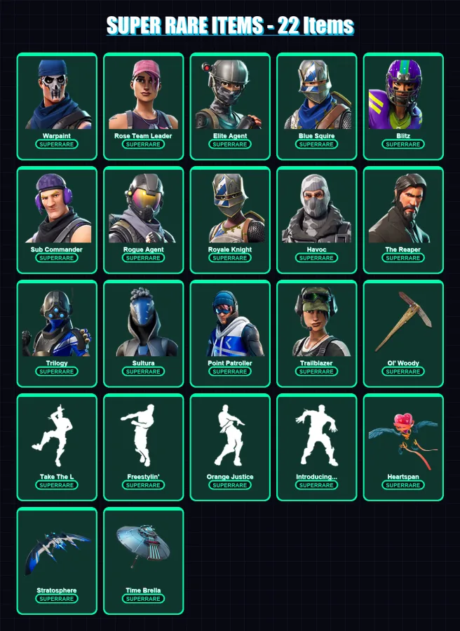 [PS4/PS5/PC] | Warpaint | Rose Team Leader | Elite Agent | Blue Squire | Blitz | 86 skin | 71 pickaxe | 79 emote | 68 glider | Lv753