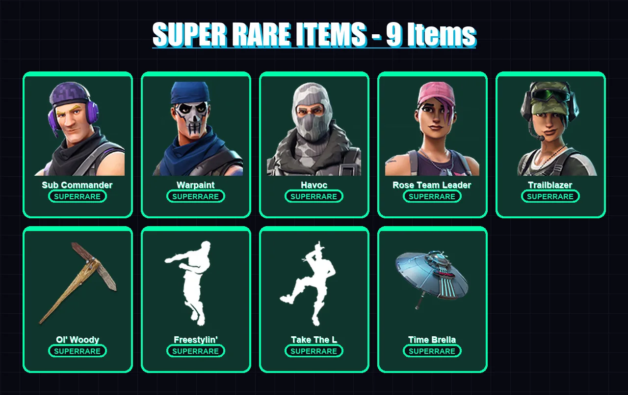 [PC/XBOX/PSN] | Sub Commander | Warpaint | Havoc | Rose Team Leader | Trailblazer | 23 skin | 39 pickaxe | 37 emote | 47 glider | Lv912