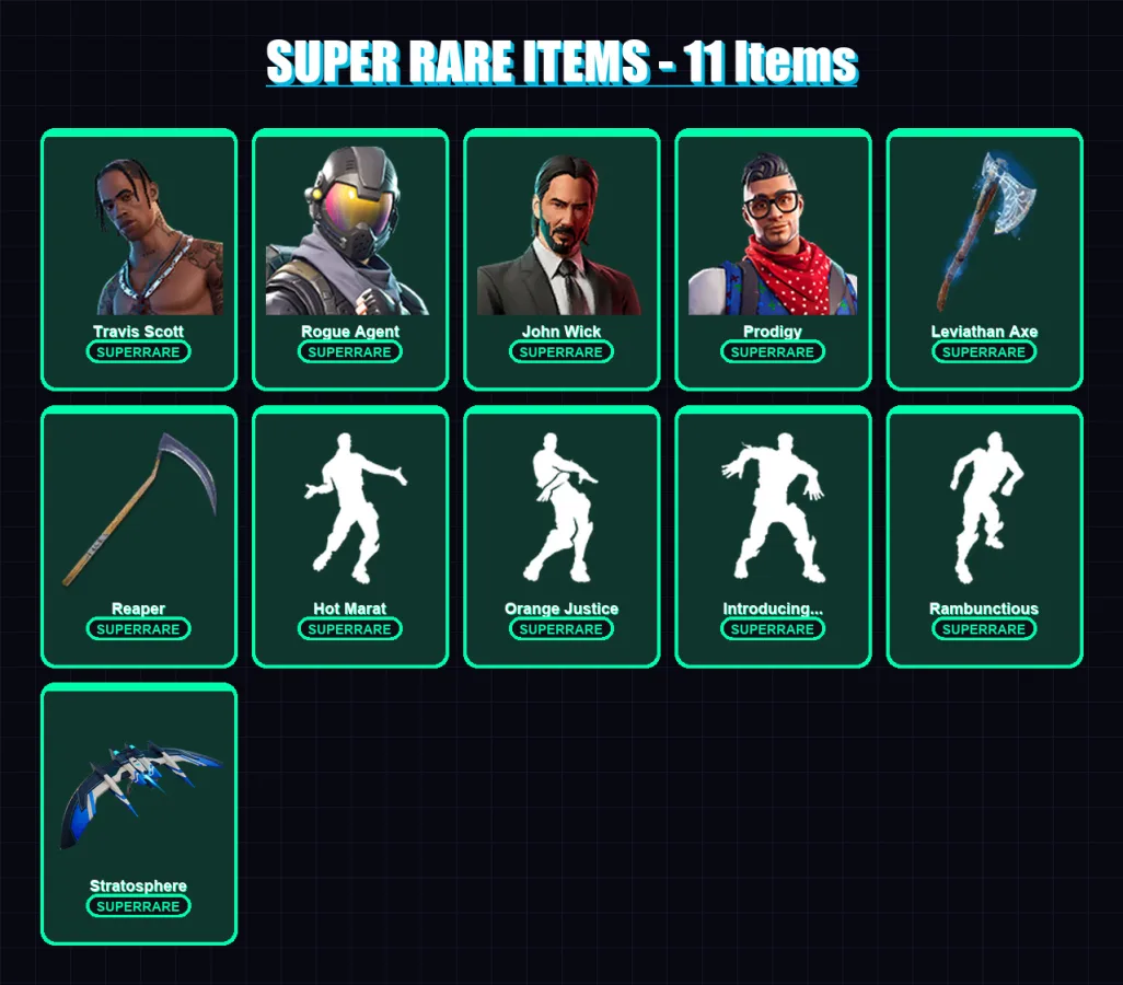 [PC/XBOX/PSN] | Travis Scott | Rogue Agent | John Wick | Prodigy | Galaxia | 204 skin | 123 pickaxe | 125 emote | 104 glider | Lv2167