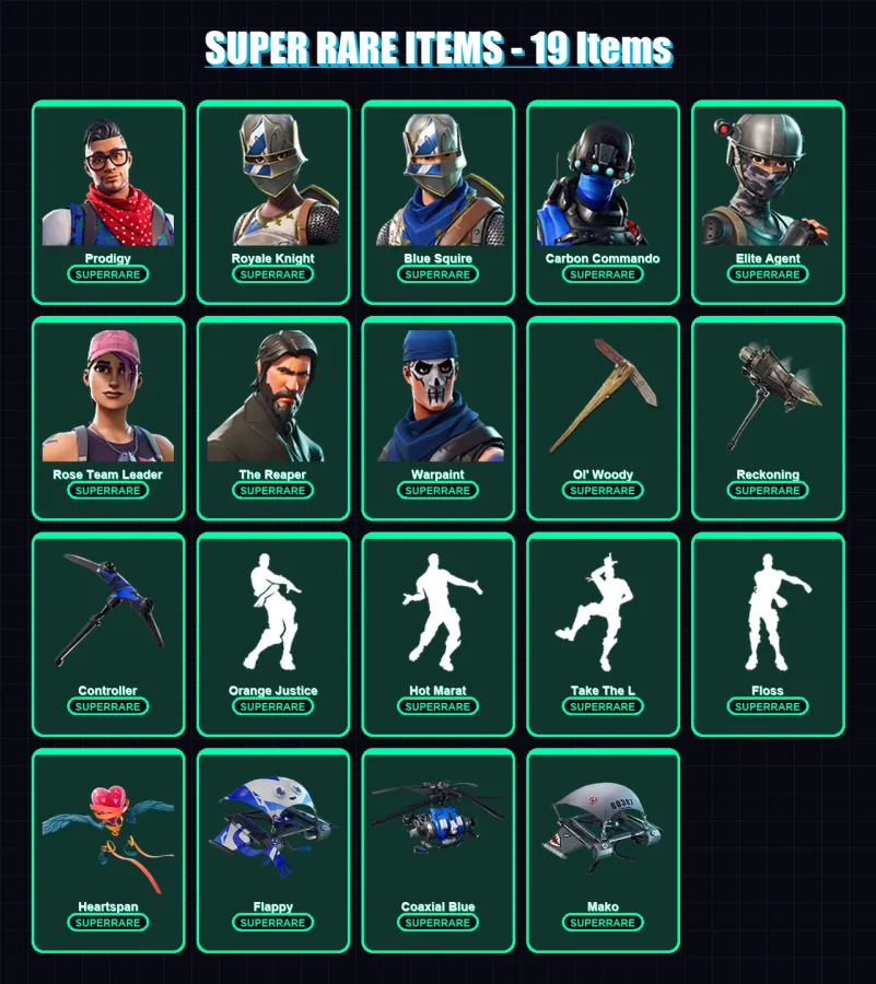 [SWITCH/XBOX/PSN/PC] | Prodigy | Royale Knight | Blue Squire | Carbon Commando | Elite Agent | 70 skin | 46 pickaxe | 61 emote | 60 glider | Lv889