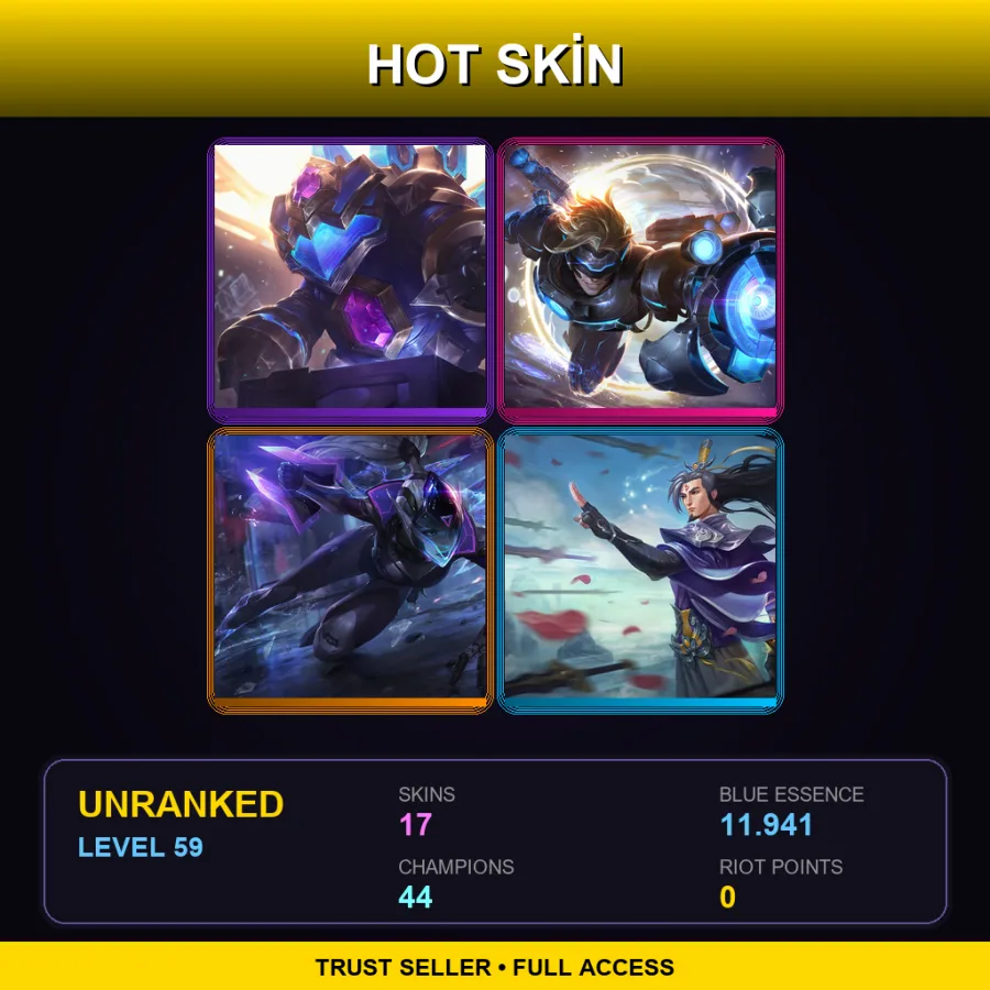 SG | Lv59 | Unranked | 17 Skin | 44 Champ — LoL account