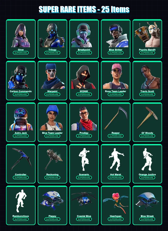 [PS4/PS5/XBOX/PC] | Glow | Trilogy | Breakpoint | Blue Striker | Psycho Bandit | 231 skin | 213 pickaxe | 243 emote | 167 glider | Lv1694