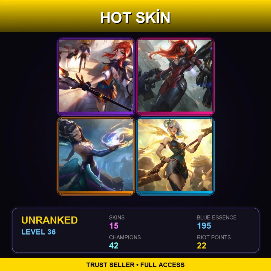 EUW | Battle Academia Lux | Gun Goddess Miss Fortune | Majestic Empress Morgana | Lunar Empress Lux | 15 Skin | 42 Champ | Lv36
