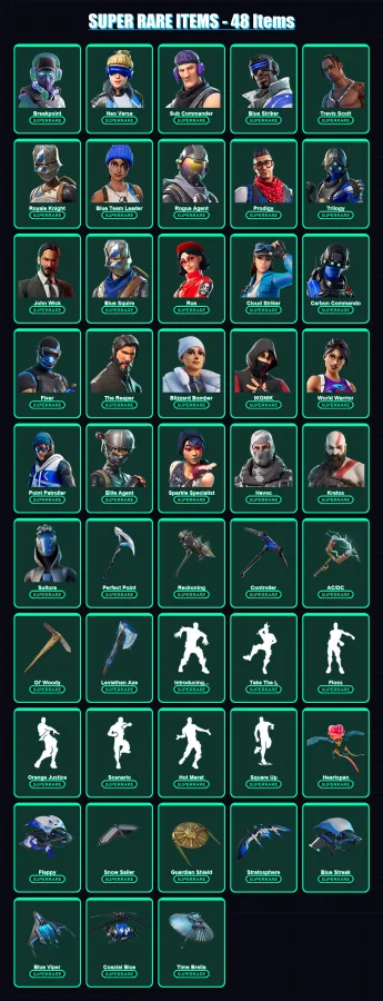[PC] | Breakpoint | Neo Versa | Sub Commander | Blue Striker | Travis Scott | 298 skin | 217 pickaxe | 246 emote | 182 glider | Lv2636