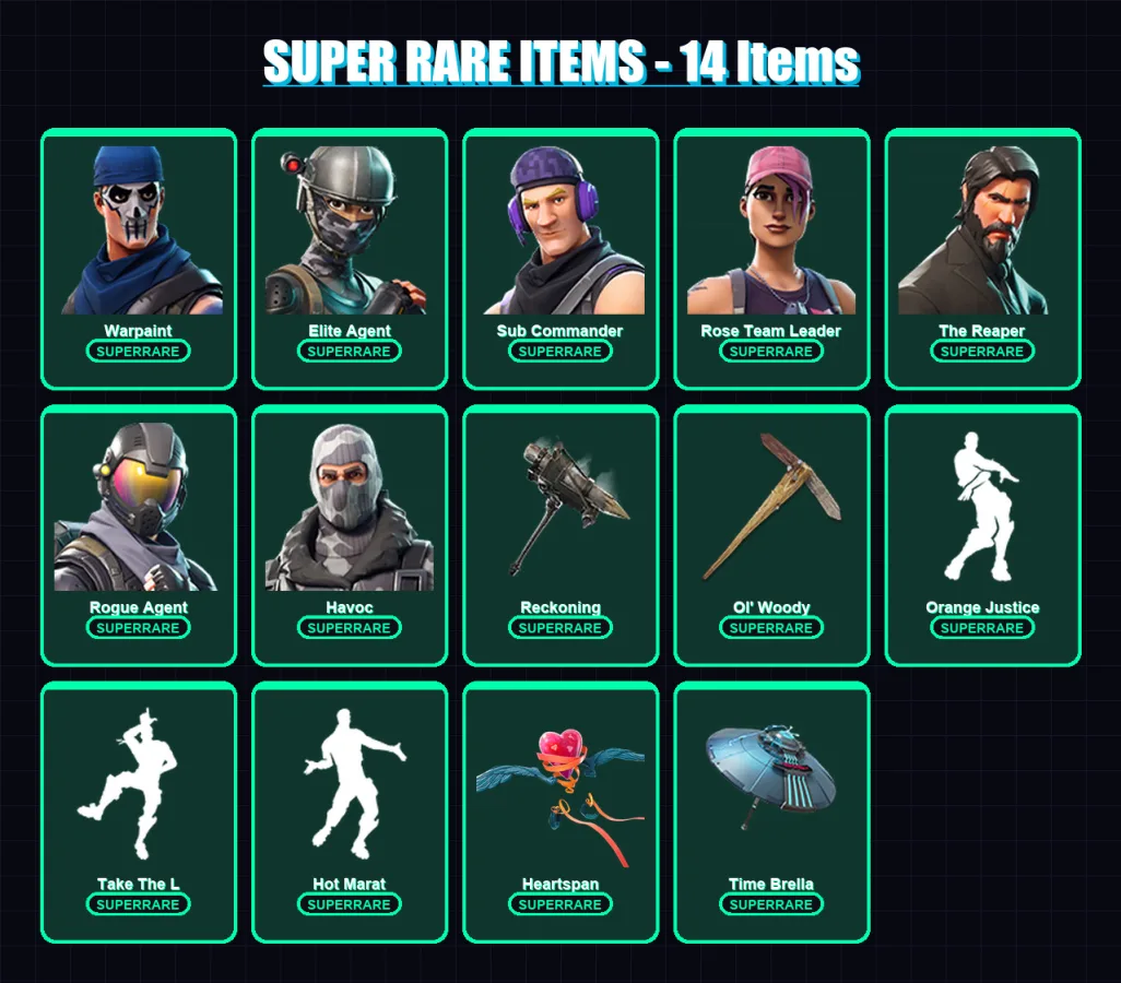 [PC/PSN] | Warpaint | Elite Agent | Sub Commander | Rose Team Leader | The Reaper | 177 skin | 140 pickaxe | 130 emote | 150 glider | Lv1837