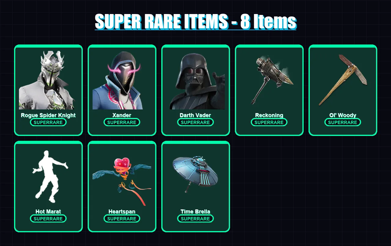 [PC/PSN] | Rogue Spider Knight | Xander | Darth Vader | The Origin | Paradigm (Reality-659) | 303 skin | 343 pickaxe | 227 emote | 277 glider | Lv45 — Fortnite account